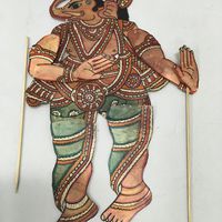 Une petite marionnette d'ombre de Ganesh dans le style de <em>tolu bommalata</em>, théâtre d'ombres traditionnel d'Andhra Pradesh, en Inde