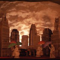 <em>Blue Skies</em> (premiere at Preetz Papierteatertreffen, September 2007) by Great Small Works (New York City, USA), created by Trudi Cohen, Cate Kelley and Ron Kelley. Toy theatre. Photo: Rainer Sennewald