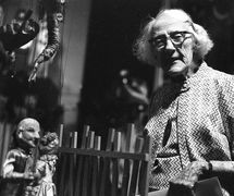 Australian puppeteer, Edith Murray (1897-1988) and Prin<em>c</em>e Charming, a string puppet. Photo courtesy of Arthur Cantrill
