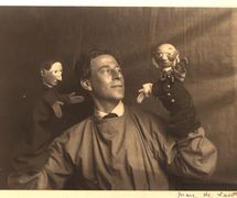 Walter Wilkinson (1889-1970) with two of his glove puppets (<em>c</em>. 1930s). Colle<em>c</em>tion: The National Puppetry Ar<em>c</em>hive