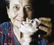 Italian puppeteer, author, and teacher, Maria Signorelli (1908-1992) with one of her puppets in the 1980s. Collezione Maria Signorelli. Photo: Maristella Campolunghi and Teresa Bianchi