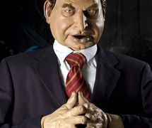 José Luis Rodríguez Zapatero, marioneta hecha en látex perteneciente al programa Los guiñoles de Canal + (2005). Fotografía cortesía de Colección: Museu de Titelles d’Albaida, (Valencia, España). Foto: Samuel Domingo