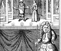 Une gravure de 1715 de Pun<em>c</em>h <em>c</em>omme une marionnette à tiges ave<em>c</em> Mme Pun<em>c</em>h (Joan). Colle<em>c</em>tion : The National Puppetry Ar<em>c</em>hive