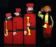 Peter and hunters, in Peter and the Wolf (2012) by The Puppeteer’s Company (Brighton, England), direction, design, construction: Steve Lee, Peter Franklin, performers: Steve Lee, Peter Franklin. Open-stage production featuring different types of puppets. Photo: Steve Lee
