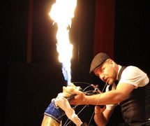 Turkish puppeteer, Hakan Arisoy, with his fire-breathing puppet. Photo courtesy of UNIMA Turkey (UNIMA Turkiye)