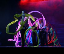 <em>Calabash Boys</em> (葫芦娃, 2009) by Yangzhou Muou Jutuan (Puppetry Research Institute of Yangzhou, Jiangsu Province, People’s Republic of China), direction: Zhong Hao, Fang Lin, design/construction: Dai Ronghua, Kuang Jiulong, puppeteers: Liang Surong (manipulates the rainbow coloured ribbons). Rod puppets, height: 70-100 cm. Photo: Wu Jinhu